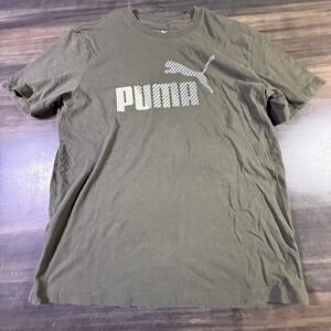 Puma Graphic Logo T-Shirt Casual Activewear Tee Olive Green Men's M